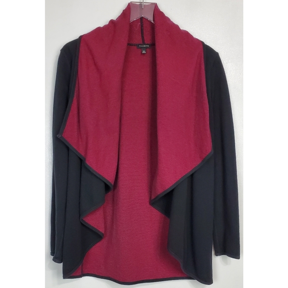 Talbots size xs two sides solid stripe open front cardigan sweater black pink - Picture 2 of 8